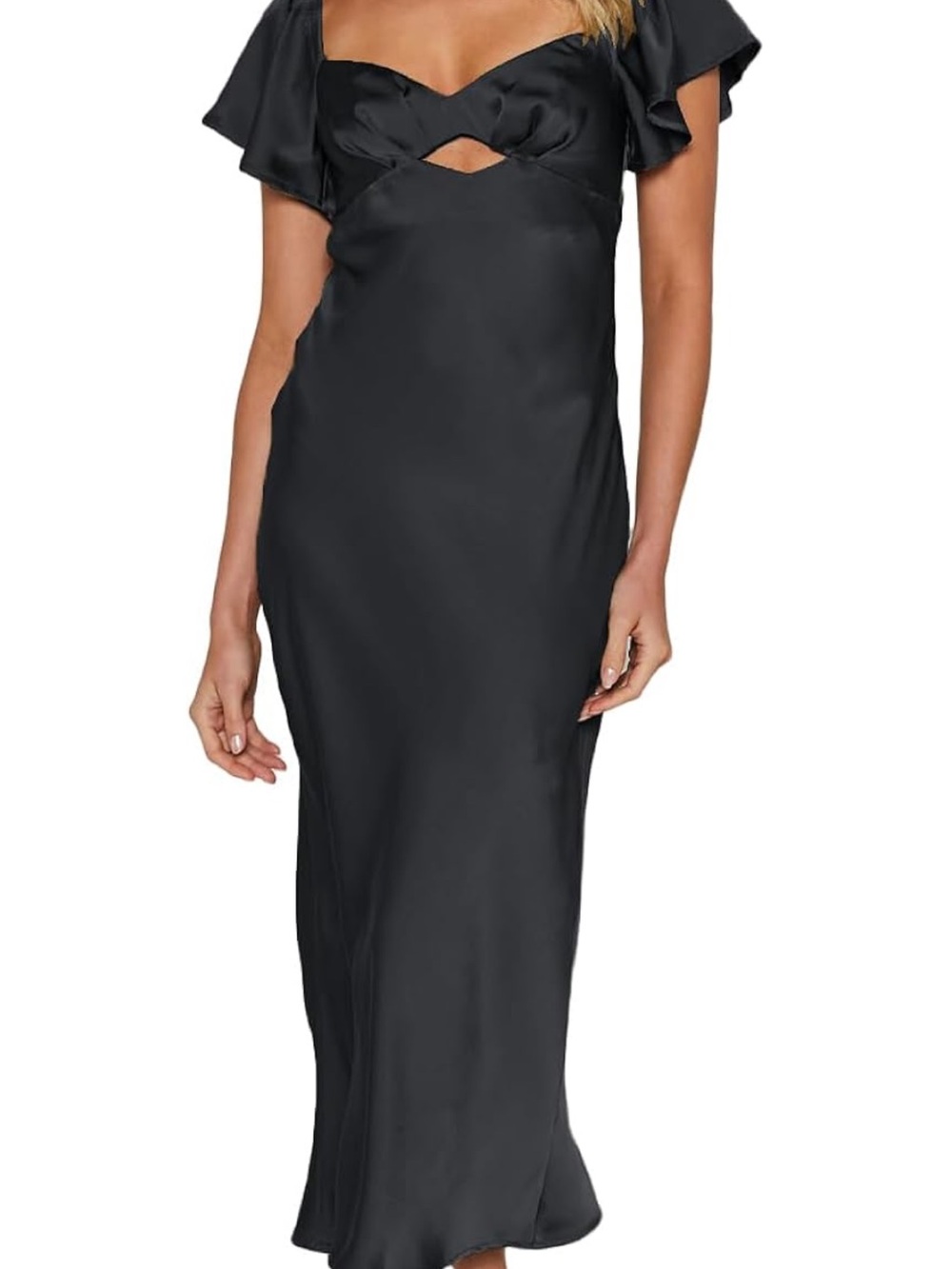 Satin Black Cutout Slip Dress - Women's Chemise